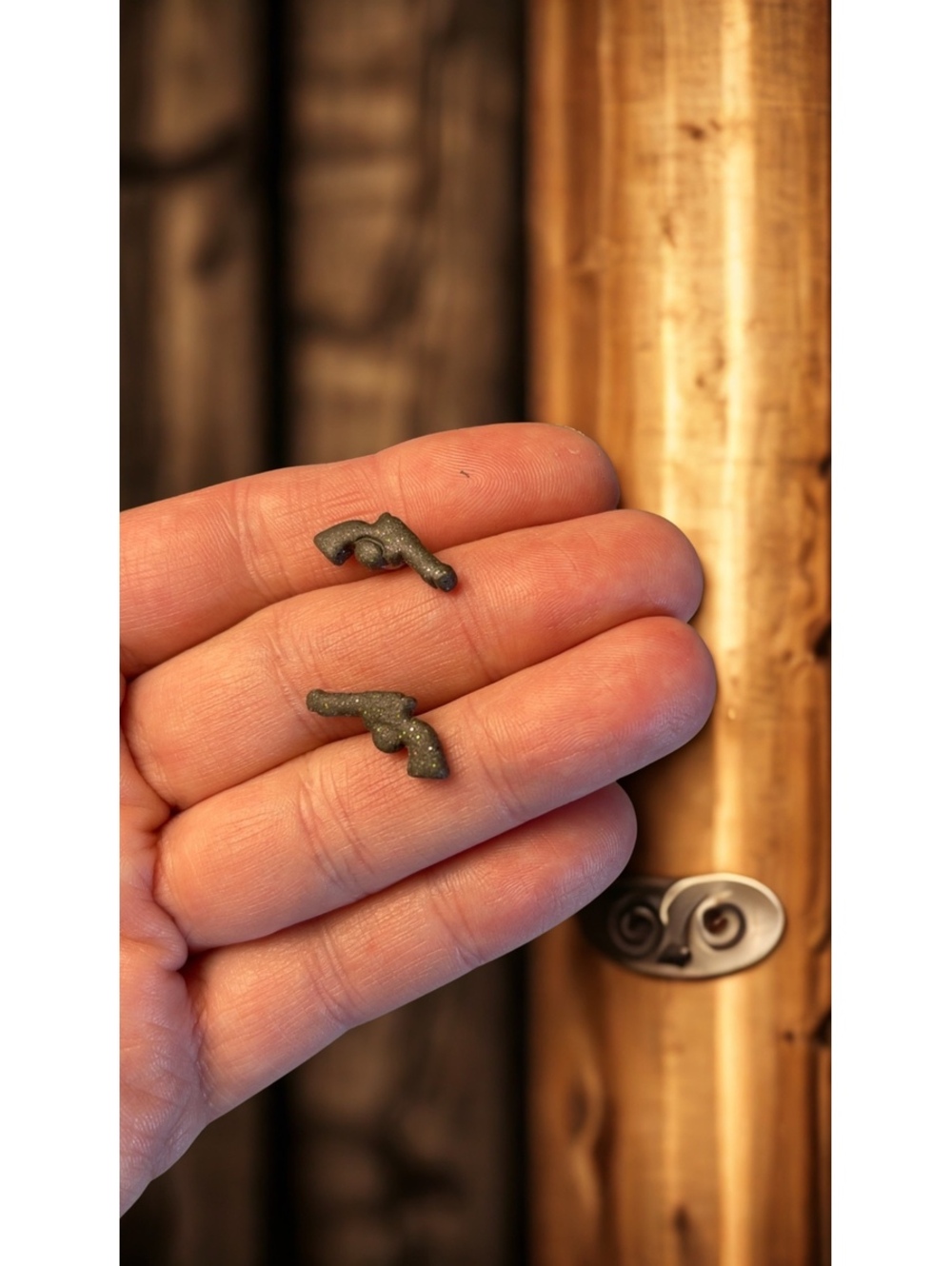 Black Glitter Revolver Polymer Clay Stud Earrings | Western Cowgirl